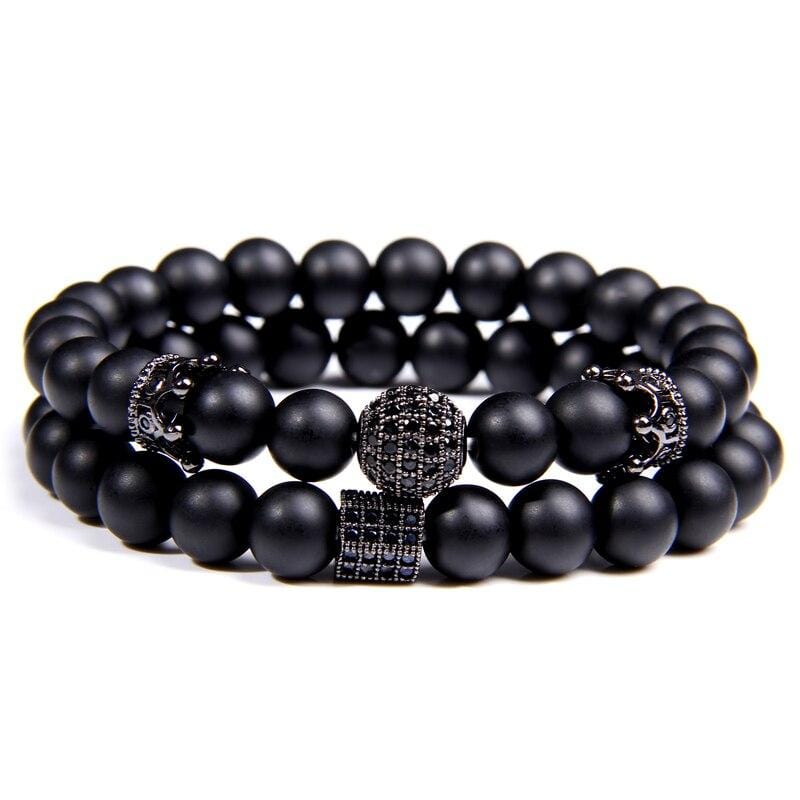 Bracelets Perles Homme Noires Mates en Pierre-Mon Bracelet Homme