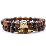 Bracelets Perles Homme Lion et Couronnes en Pierre