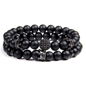 Bracelet Homme Perles Noires Mattes