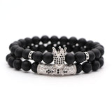 Bracelets Couronne Perles Noires Duo Homme en Pierre-Mon Bracelet Homme