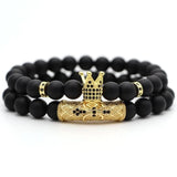 Bracelets Couronne Perles Noires Duo Homme en Pierre-Mon Bracelet Homme