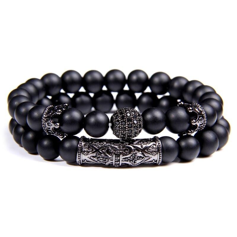 Bracelets Perles Homme Noires Mates en Pierre-Mon Bracelet Homme