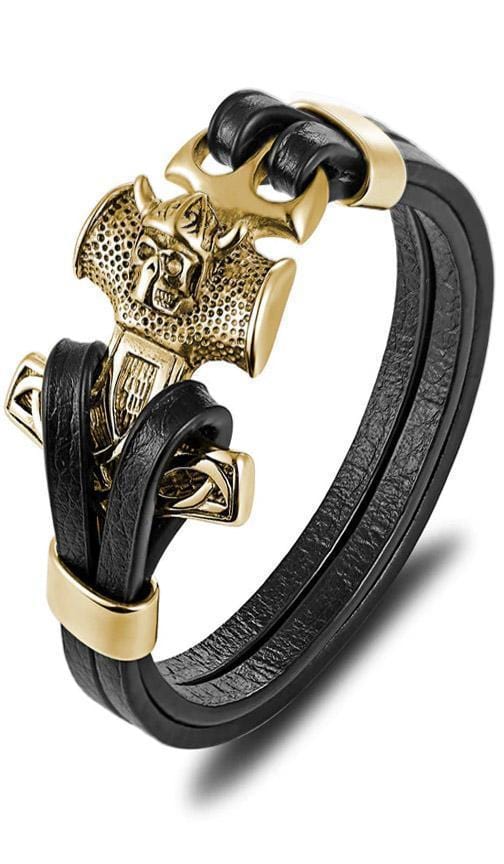 Bracelet Viking Tête de Mort en Cuir | Mon Bracelet Homme