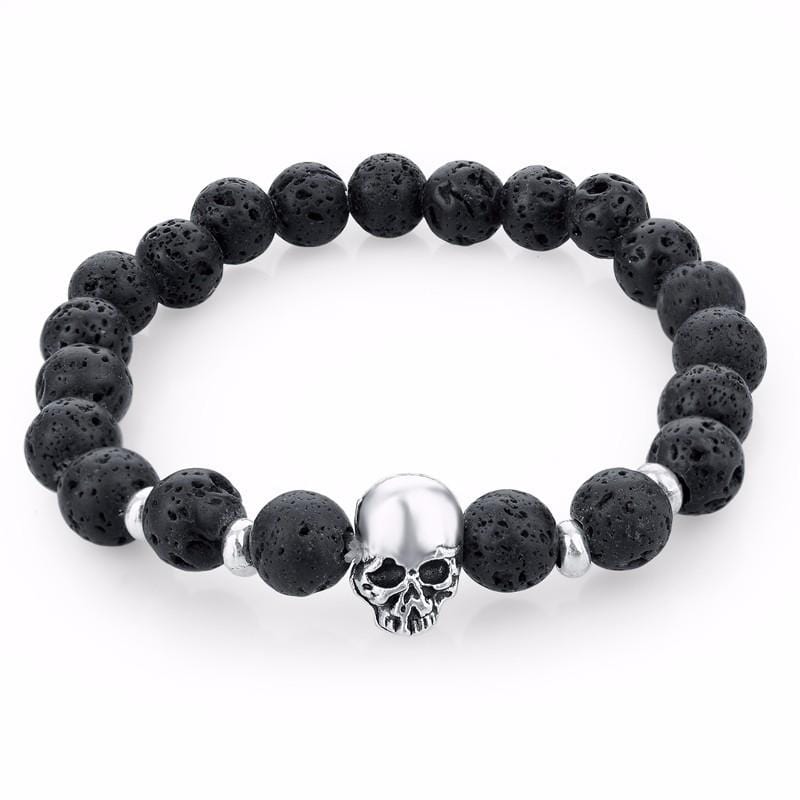 Bracelet Rock Pierre de Lave avec Crâne-Mon Bracelet Homme