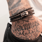 Bracelet Tête de Mort en Cuir Tressé