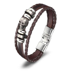 Acheter Bracelet Tête de Mort en Cuir | Mon Bracelet Homme