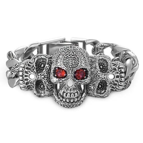Bracelet Tête De Mort Luxueuse en Argent-Mon Bracelet Homme