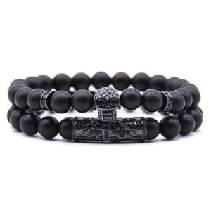 Bracelet Onyx Tête De Mort | Mon Bracelet Homme