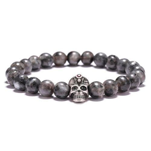 Bracelet Tête De Mort En Pierres Semi Precieuses-Mon Bracelet Homme