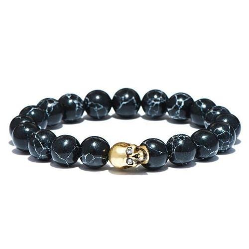 Bracelet En Pierre Noir Tête De Mort Homme | Mon Bracelet Homme