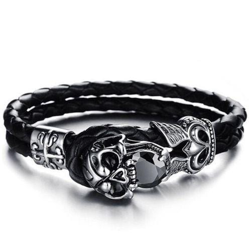 Bracelet Tête de Mort Faucheuse en Cuir-Mon Bracelet Homme