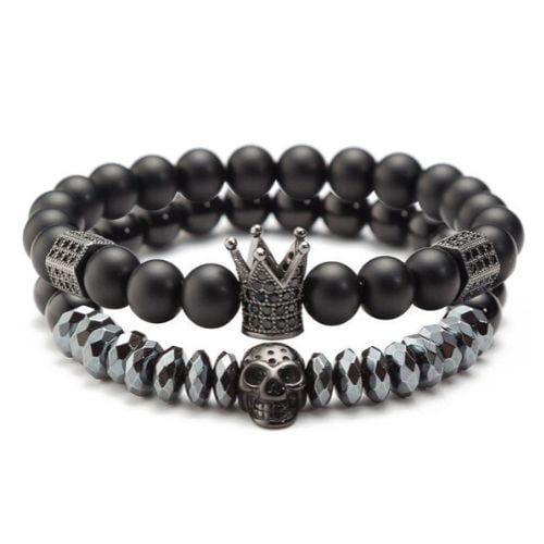 Bracelet Tête De Mort Double en Perles Homme-Mon Bracelet Homme