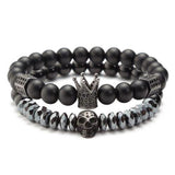 Bracelet Tête De Mort Double en Perles Homme