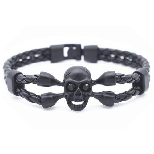 Bracelet Tête De Mort 22cm En Cuir-Mon Bracelet Homme
