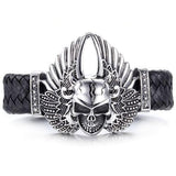 Bracelet Tête De Mort Homme Cuir Tressé et Acier