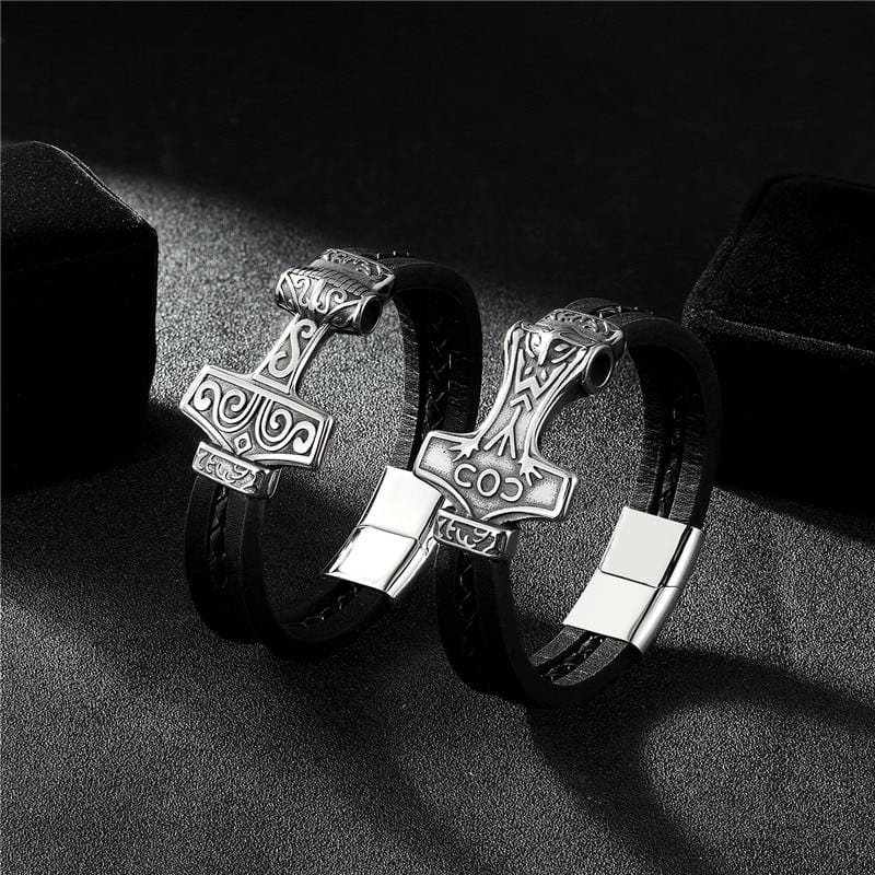 Bracelet Cuir et acier Homme Viking