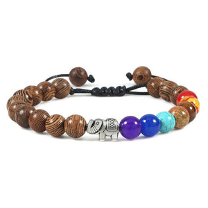 Bracelet 7 Chakras en Perles de Bois avec Éléphant Porte-Bonheur - Mon Bracelet Homme