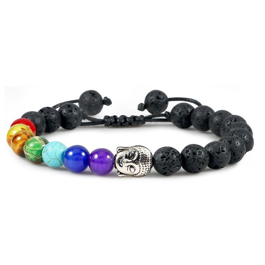 Bracelet 7 Chakras Pour Homme En Perles avec Tête de Bouddha Argenté - Mon Bracelet Homme