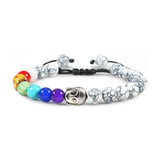 Bracelet 7 Chakras Pour Homme En Perles Blanches avec Tête de Bouddha Argentée