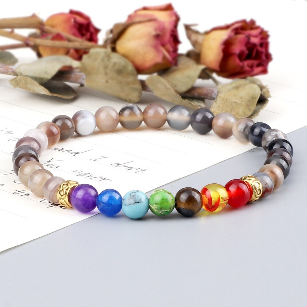 Bracelet 7 Chakras Pour Homme En Perles Gris Réglable - Mon Bracelet Homme