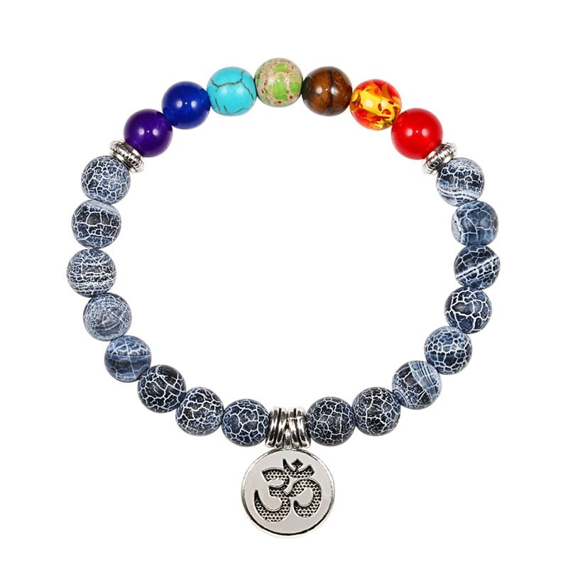 Bracelet 7 Chakras Pour Homme En Perles Noires avec Symbole Om - Mon Bracelet Homme