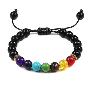 Bracelet 7 Chakras Pour Homme En Perles Noires Brillantes Thatcher - Mon Bracelet Homme
