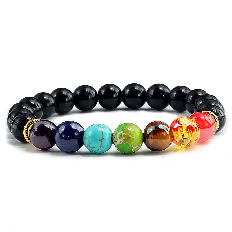 Bracelet 7 Chakras Pour Homme En Perles Noires Lithothérapie - Mon Bracelet Homme