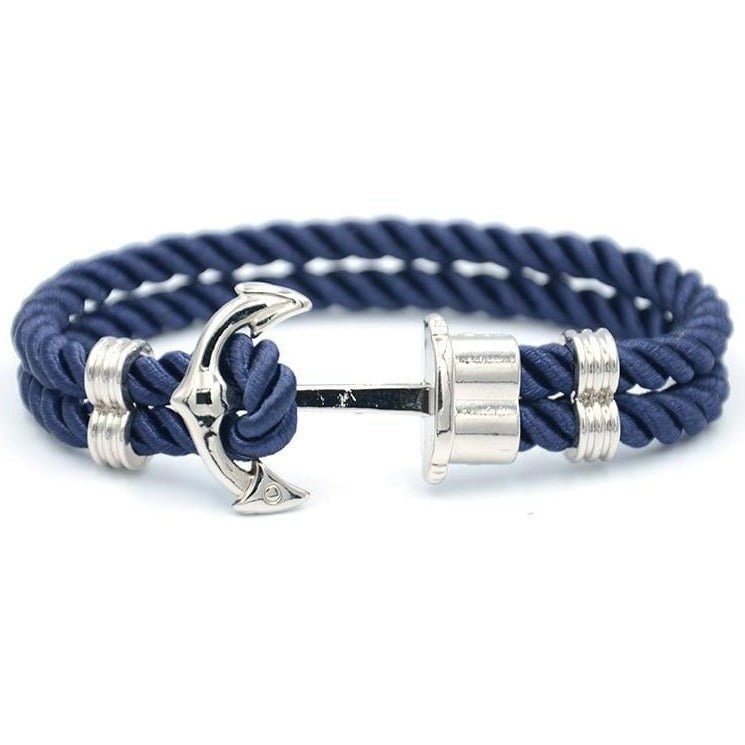 Bracelet Ancre Argentée MBH en Nylon Bleu pour Homme - Mon Bracelet Homme