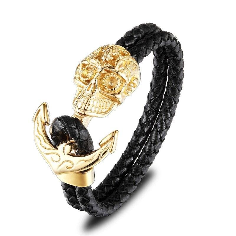 Bracelet Ancre avec Crâne Mexicain en Cuir - Mon Bracelet Homme