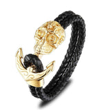 Bracelet Ancre avec Crâne Mexicain en Cuir - Mon Bracelet Homme