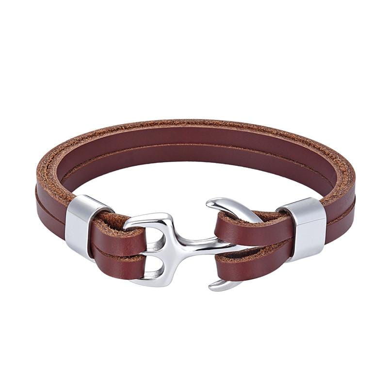 Bracelet Ancre avec Lanière Marron en Cuir - Mon Bracelet Homme