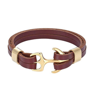 Bracelet Ancre avec Lanière Marron en Cuir - Mon Bracelet Homme