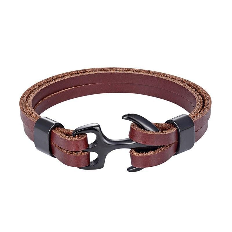 Bracelet Ancre avec Lanière Marron en Cuir - Mon Bracelet Homme