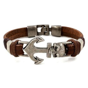 Bracelet Ancre Crâne en Cuir - Mon Bracelet Homme