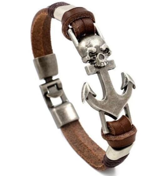 Bracelet Ancre Crâne en Cuir - Mon Bracelet Homme