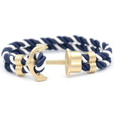 Bracelet Ancre Dorée MBH en Nylon Bleu et Blanc pour Homme