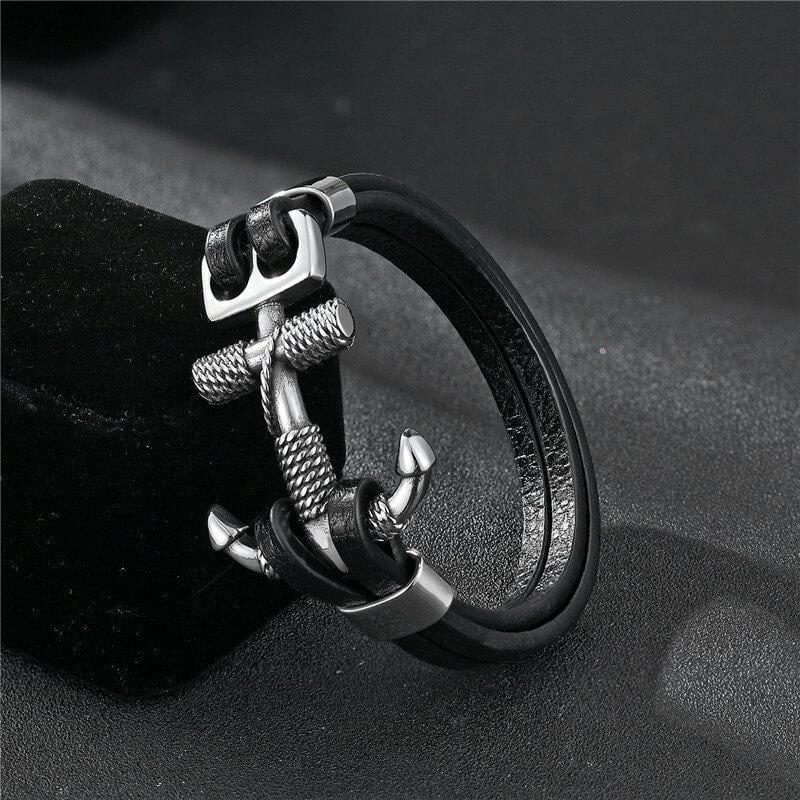 Bracelet Ancre Homme Cordage Marin en Cuir - Mon Bracelet Homme