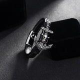 Bracelet Ancre Homme Crâne de Pirate en Cuir - Mon Bracelet Homme