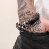 Bracelet Ancre Homme Crâne de Pirate en Cuir - Mon Bracelet Homme