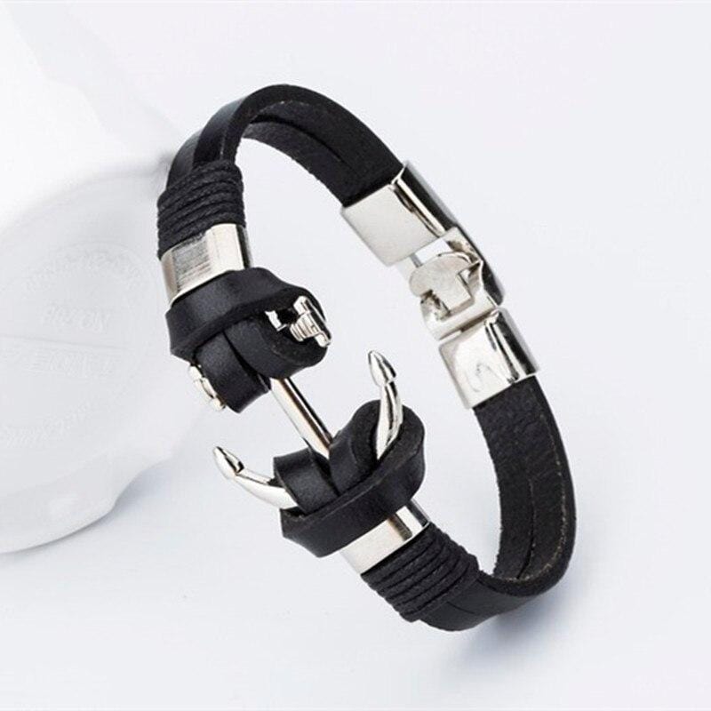 Bracelet Ancre Homme Cuir Marron - Mon Bracelet Homme