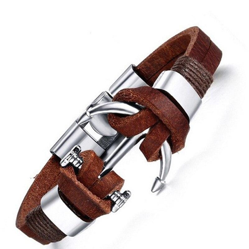 Bracelet Ancre Homme Cuir Marron - Mon Bracelet Homme