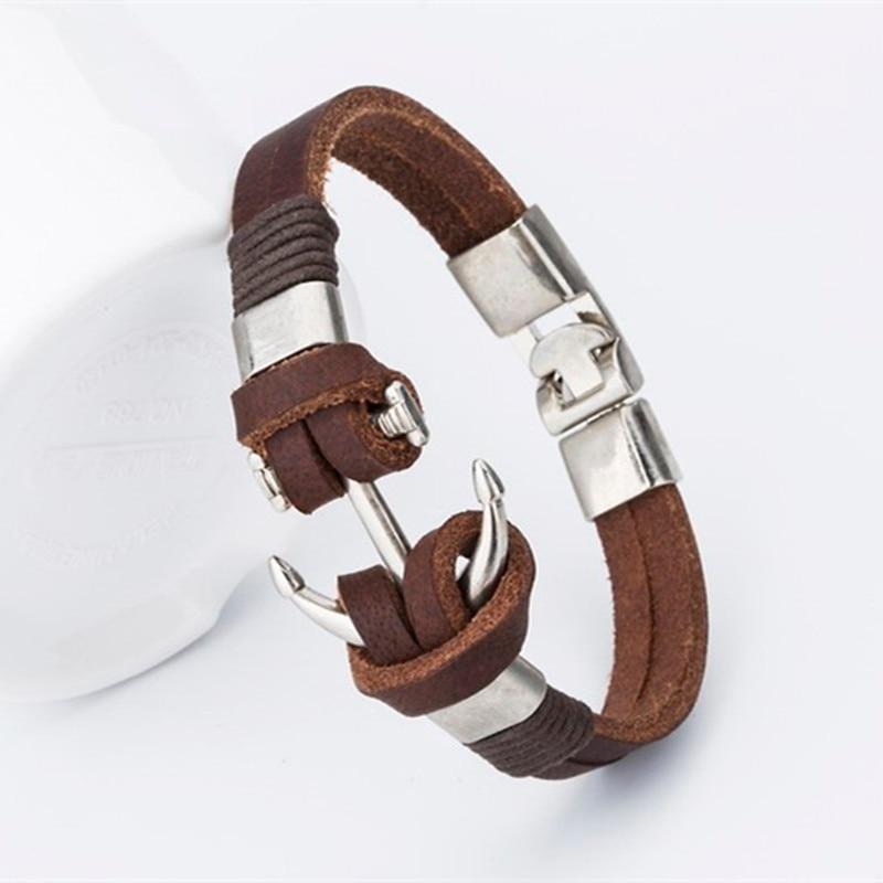 Bracelet Ancre Homme Cuir Marron - Mon Bracelet Homme