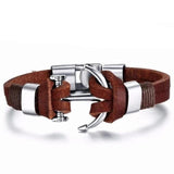 Bracelet Ancre Homme Cuir Marron