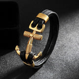 Bracelet Ancre Homme Dorée en Cuir - Mon Bracelet Homme