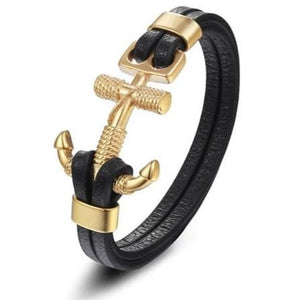 Bracelet Ancre Homme Dorée en Cuir - Mon Bracelet Homme