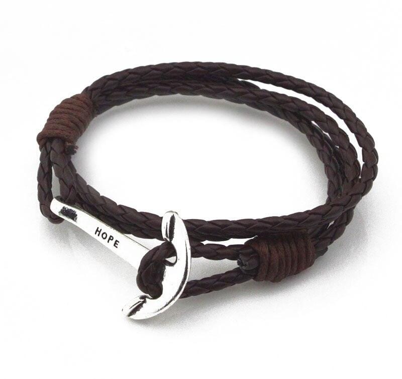 Bracelet Ancre Homme Espoir en Cuir - Mon Bracelet Homme