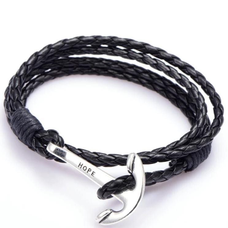 Bracelet Ancre Homme Espoir en Cuir - Mon Bracelet Homme