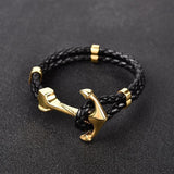 Bracelet Ancre Homme Noir et Dorée en Cuir - Mon Bracelet Homme