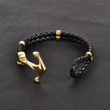 Bracelet Ancre Homme Noir et Dorée en Cuir - Mon Bracelet Homme