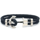 Bracelet Ancre Marine Argentée MBH en Nylon Noir pour Homme